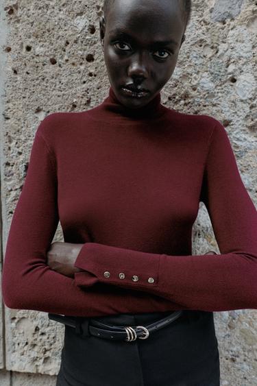 BASIC HIGH NECK KNIT JUMPER - Maroon by Zara