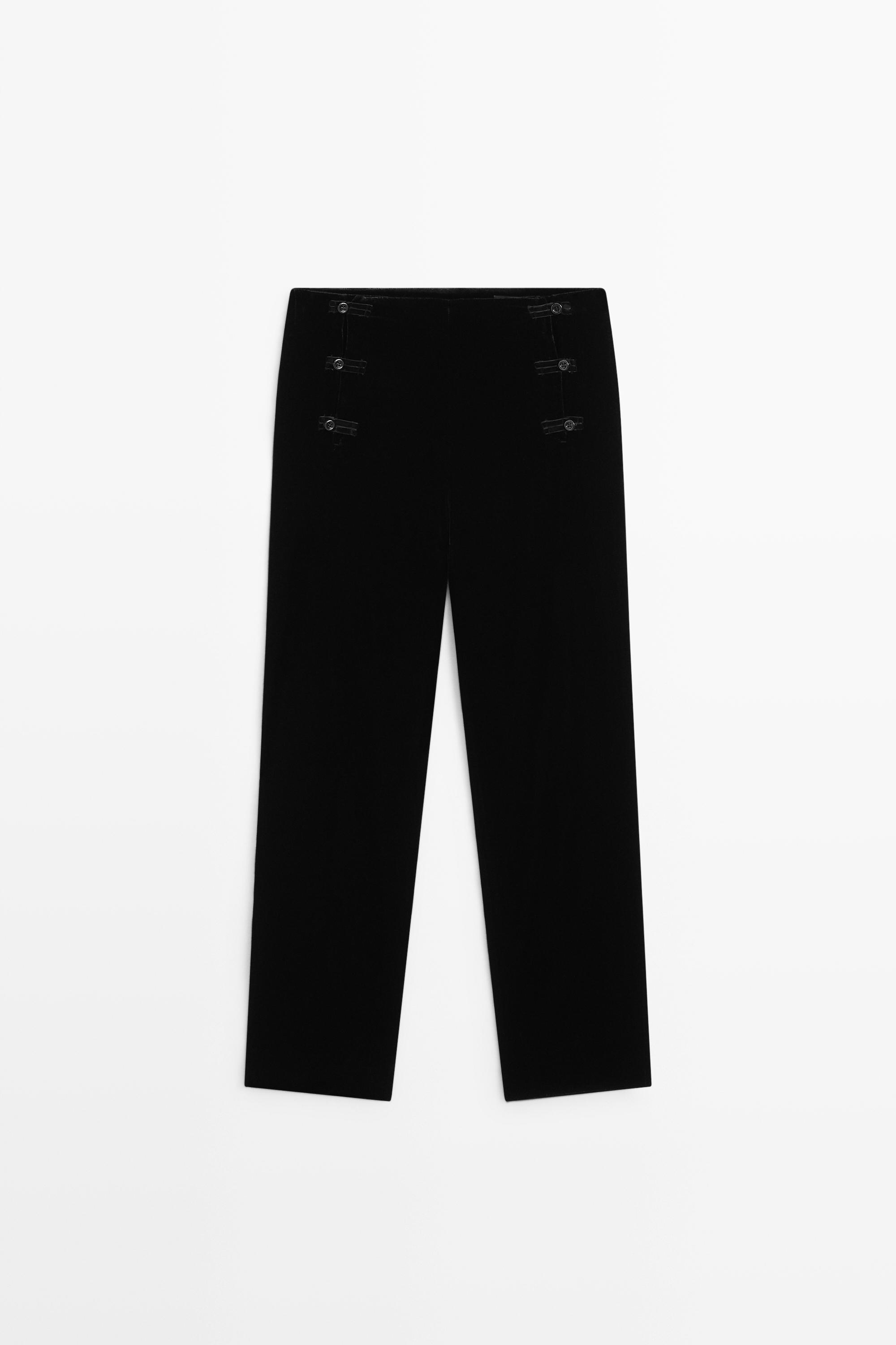 Pantalon droit en velours avec détail brandebourg
