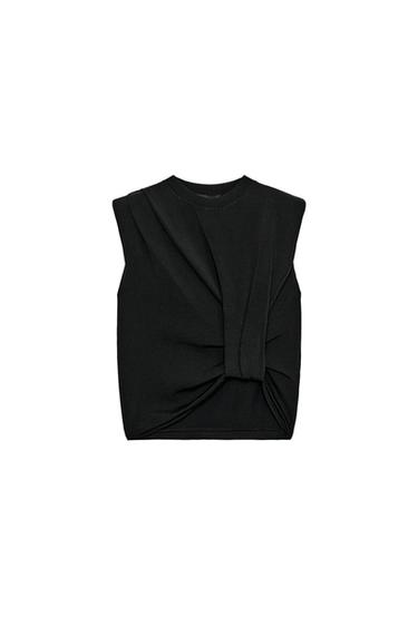 TOP EN MAILLE À ÉPAULETTES - Noir de Zara