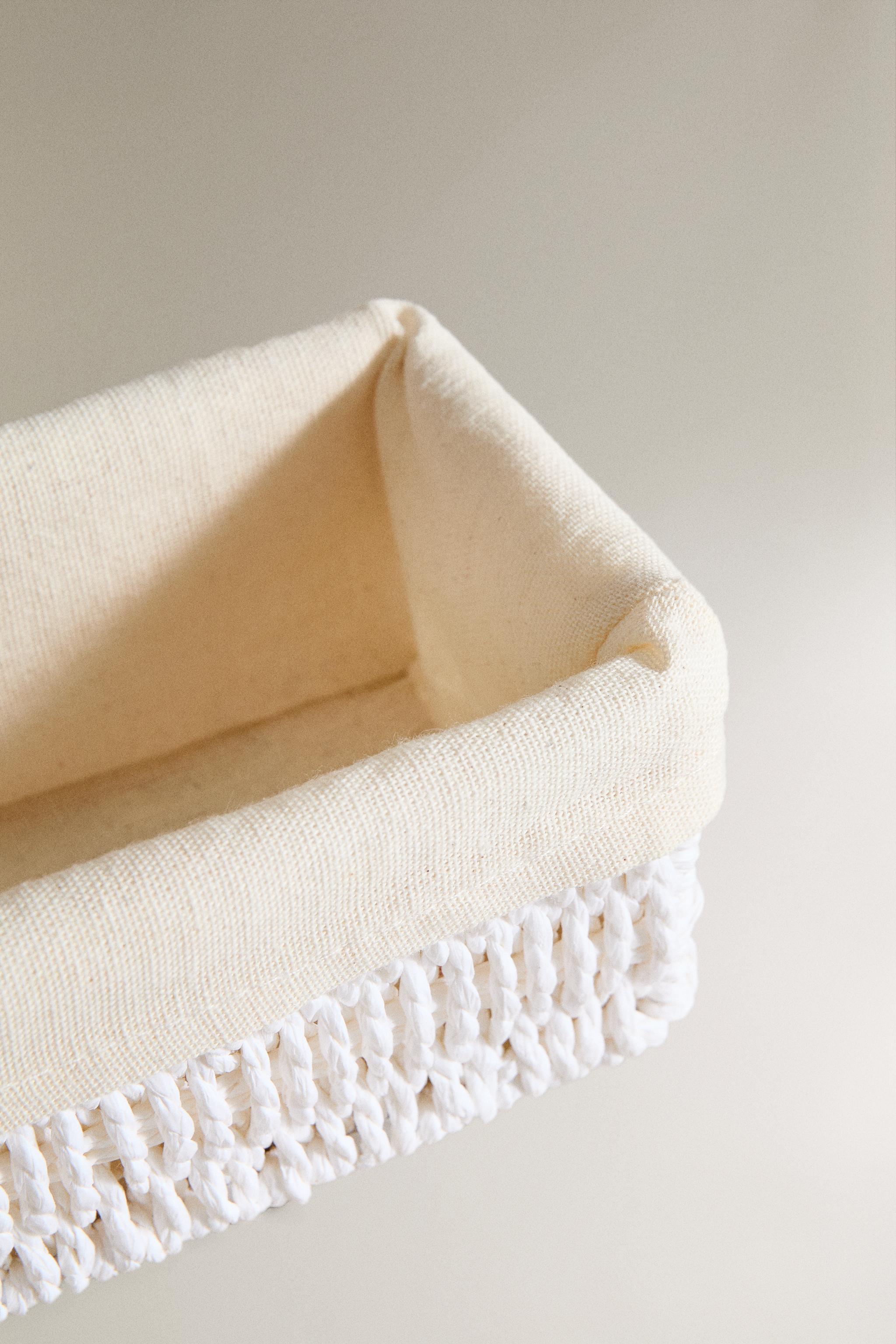 ELONGATED COTTON LINED BASKET — White