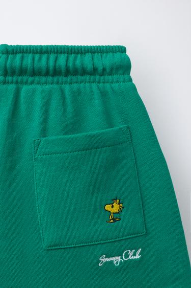 SNOOPY PEANUTS™ EMBROIDERED FLEECE BERMUDA SHORTS - Green by Zara - Image 3