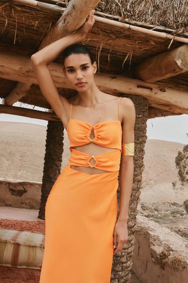 CUT-OUT SATIN MIDI DRESS - Orange by Zara