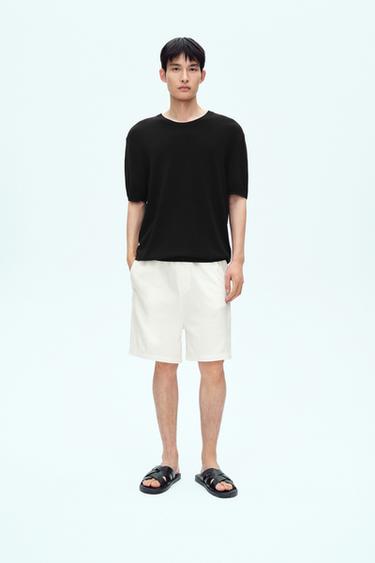 Zara 人造絲混紡針織 T 恤 - 黑色