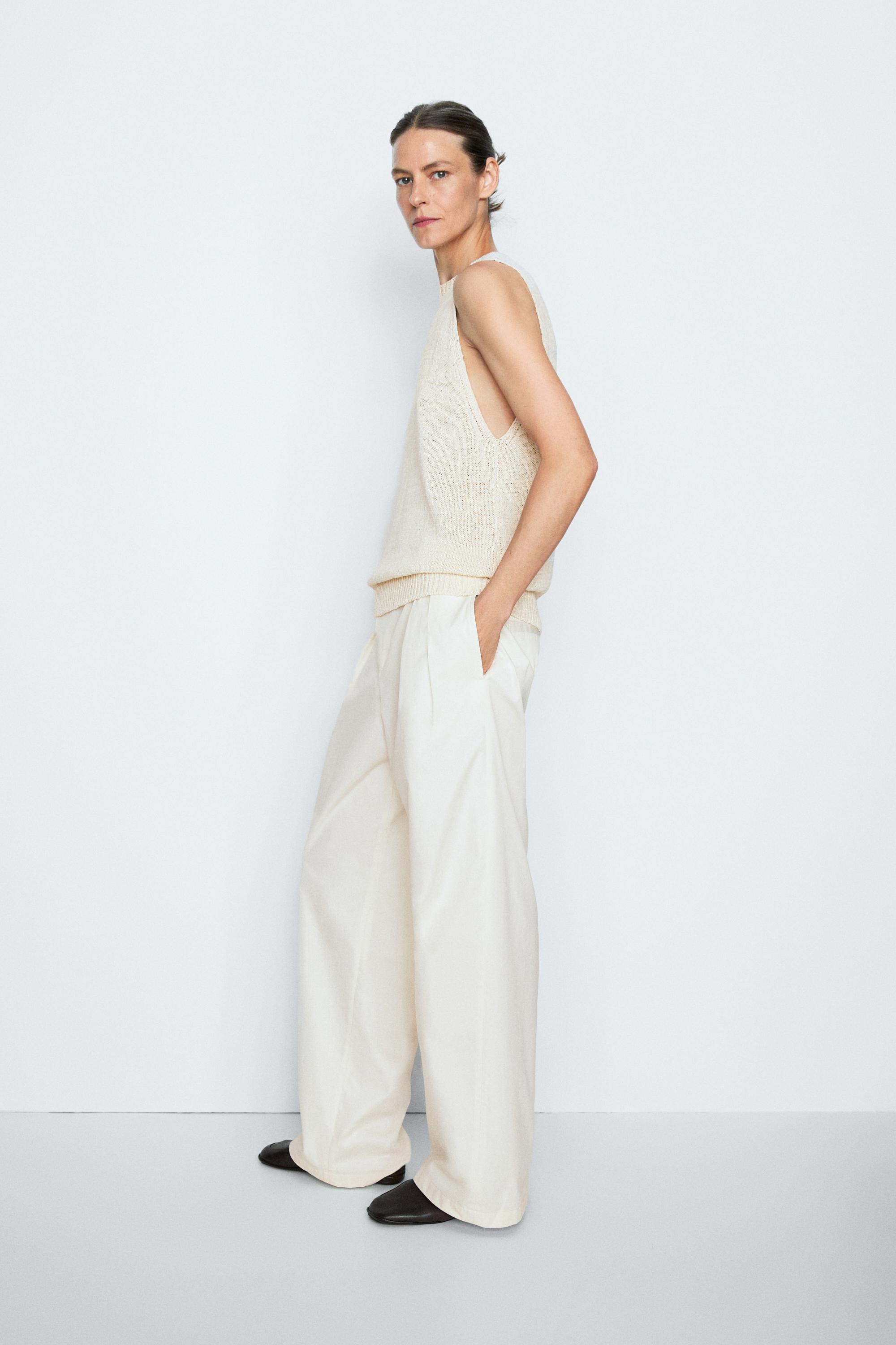 STUDIO Silk-Blend Knit Halter Top — Ecru