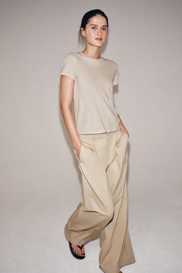 LINEN BLEND SHORT SLEEVE T-SHIRT - Sand by Zara - Image 3
