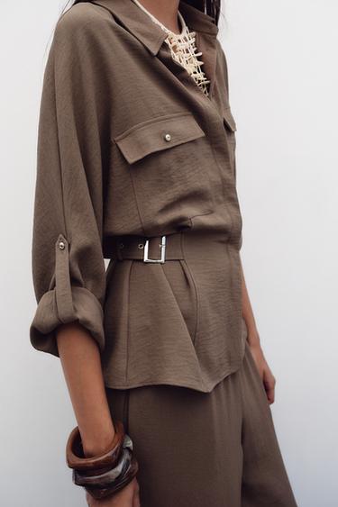 SAFARI SHIRT WITH SIDE BUCKLES - camel by Zara - Image 4