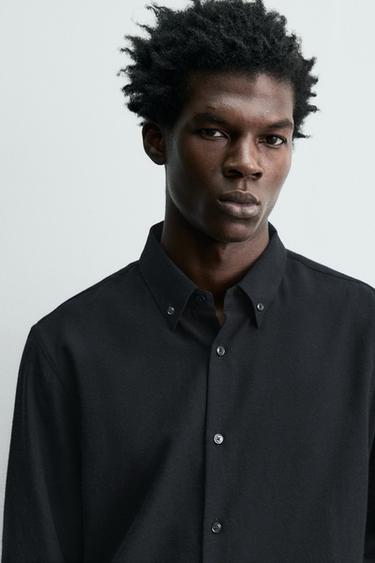 CHEMISE STRUCTURÉE AVEC LAINE - Bleu marine foncé de Zara - Image 4