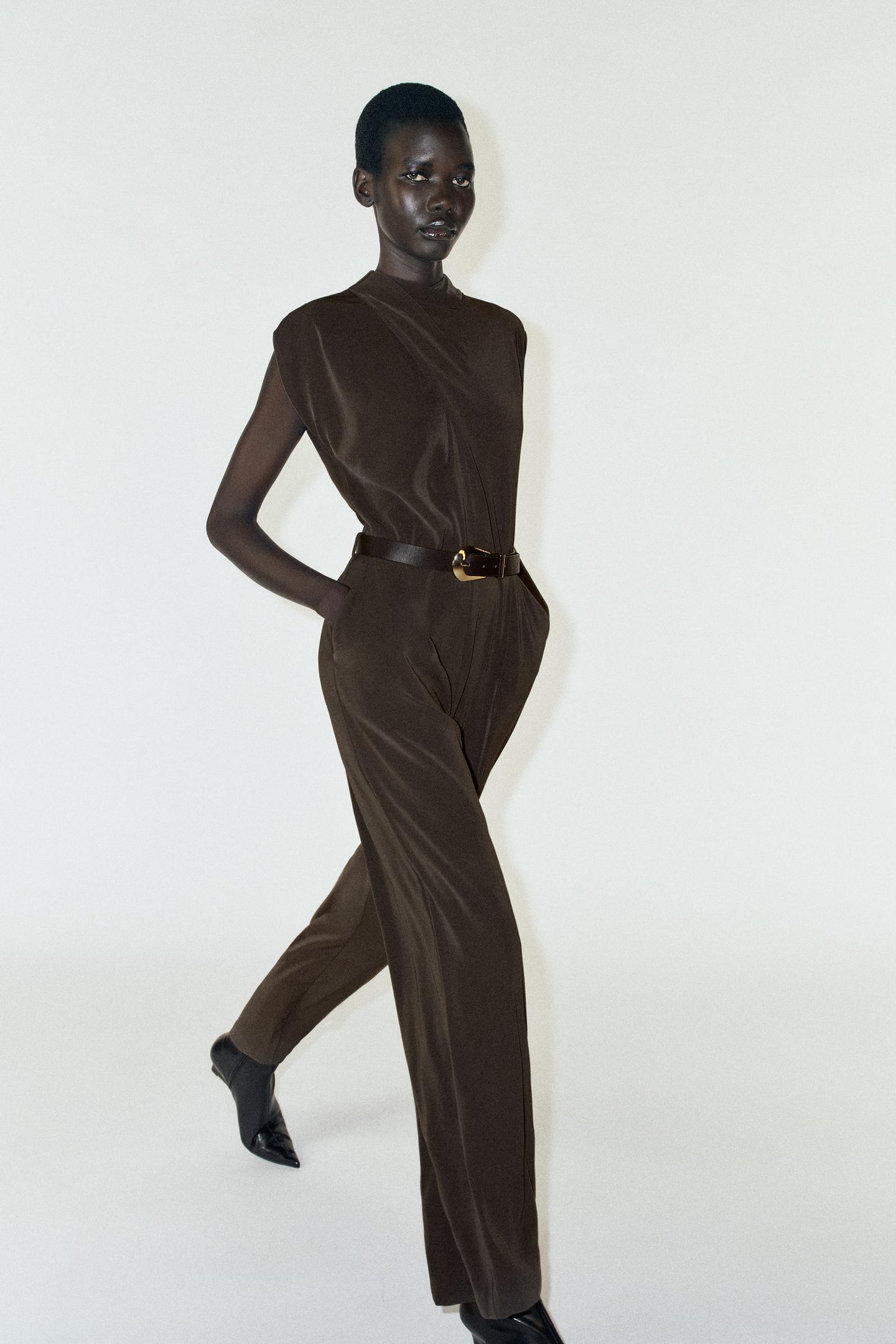 Женский комбинезон Zara Belted Jumpsuit, цвет: Тёмный хаки — фото 4
