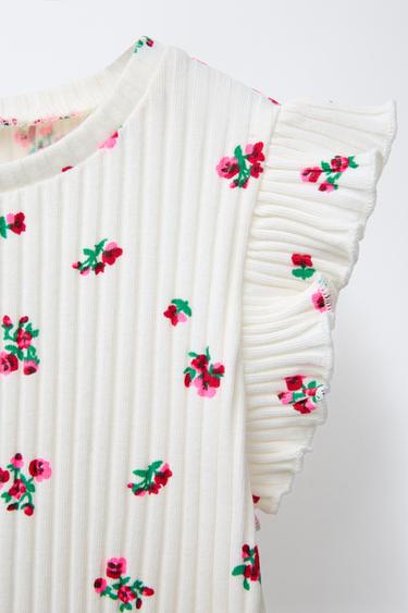 PRINTED RIBBED T-SHIRT - Ecru by Zara - Image 2