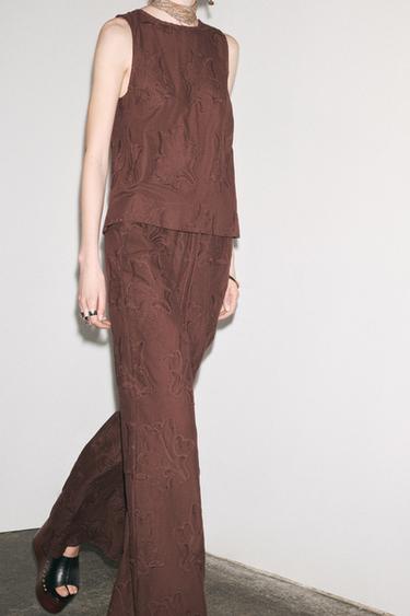 PANTALON PYJAMA BRODÉ ZW COLLECTION - Marron de Zara - Image 1