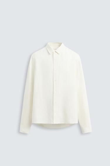 RELAXED FIT 100% HEMP SHIRT - Oyster-white by Zara