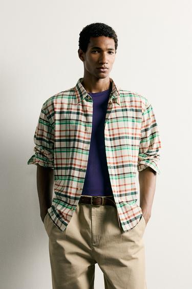 Zara RELAXED FIT PLAID SHIRT - white