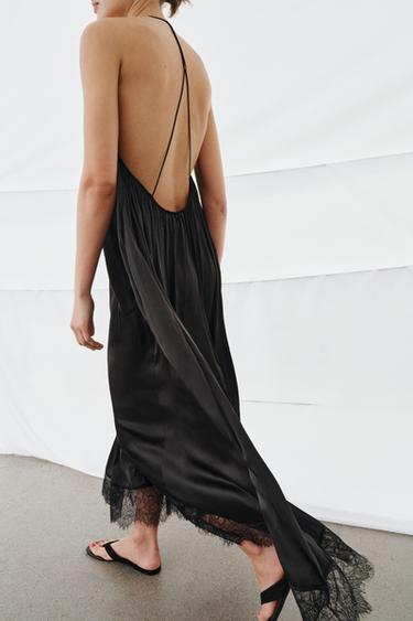 ZW COLLECTION LACE SATIN HALTER DRESS - Black by Zara