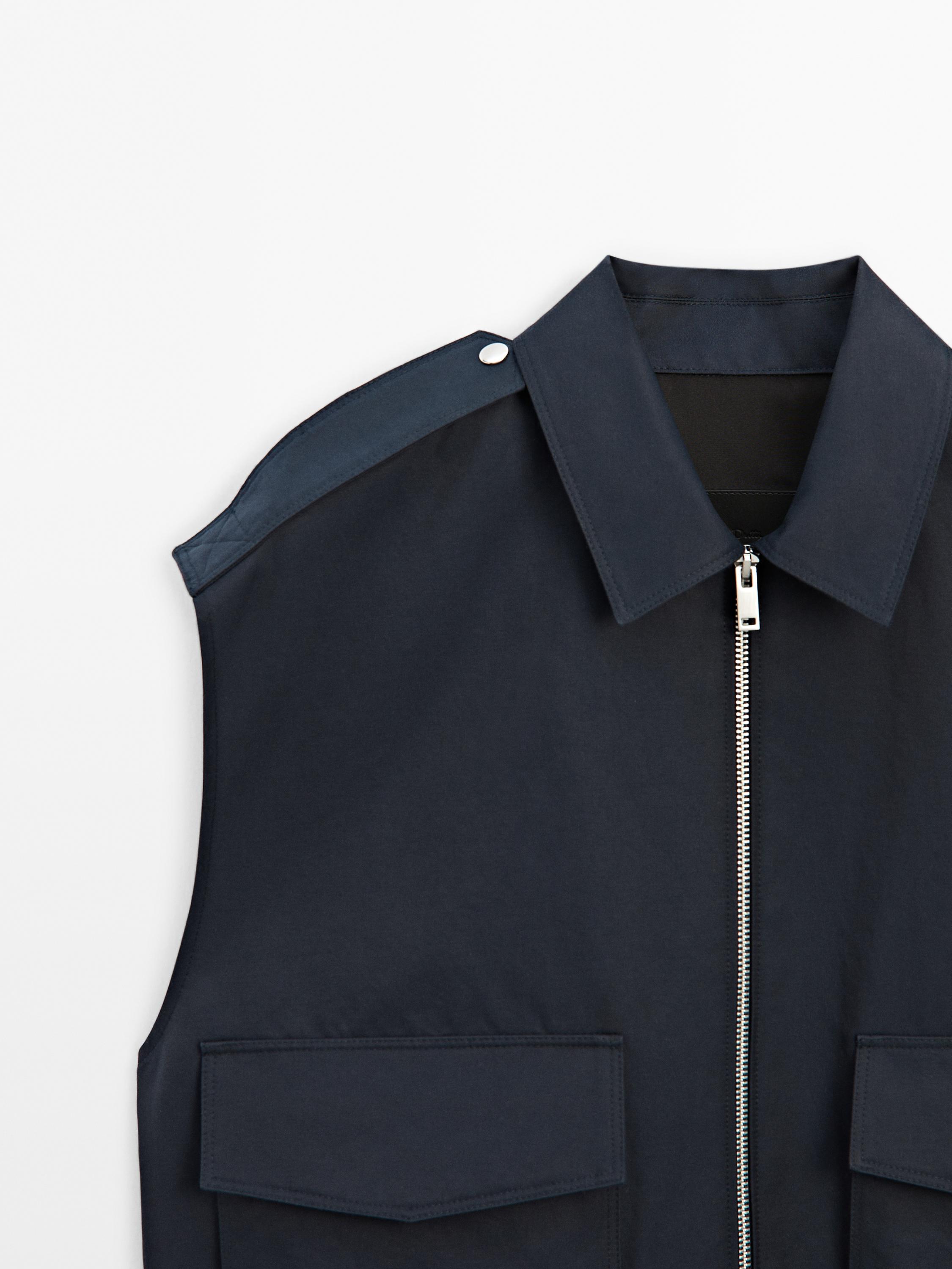 Gilet with pockets and shoulder tabs - Blue | ZARA United States