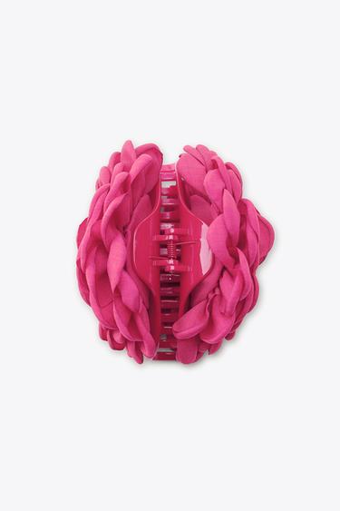 FLOWER FABRIC SHEEPSKIN HAIR CLIP - Fuchsia by Zara - Image 3