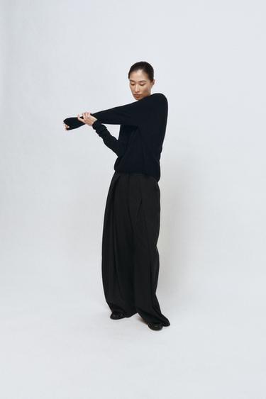 Zara PANTALONE WIDE LEG SA UŠICIMA ZW COLLECTION – mornarsko tamnoplava