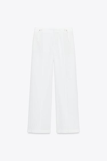 LINEN BLEND WIDE-LEG TROUSERS WITH BUCKLES - White by Zara - Image 6