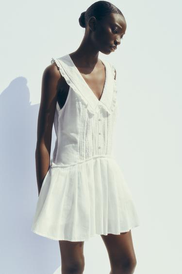 ROBE COURTE COL CLAUDINE PLIS PLATS - Blanc cassé de Zara - Image 2