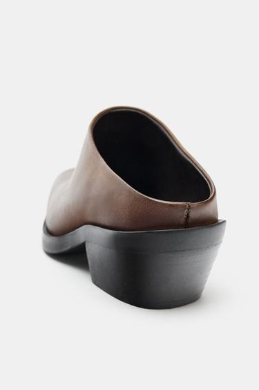 LEATHER CLOGS WITH WORN EFFECT - Dark tan by Zara - Image 4