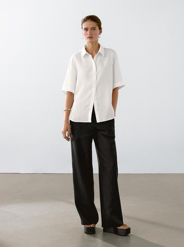 Zara 100% linen short sleeve shirt - White