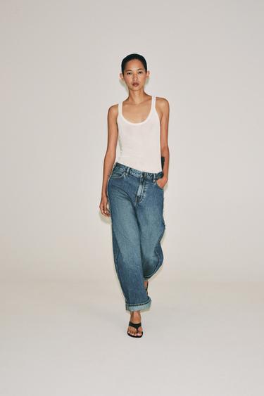 ZW COLLECTION MID-WAIST CUFFED BALLOON JEANS - Blue by Zara - Image 0