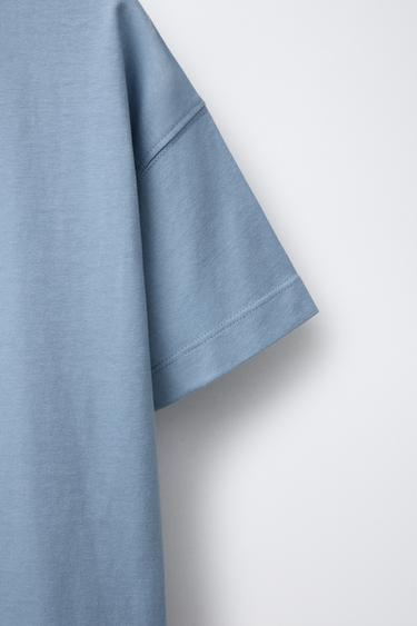 HEAVY WEIGHT EMBROIDERED SLOGAN T-SHIRT - Sky blue by Zara - Image 3