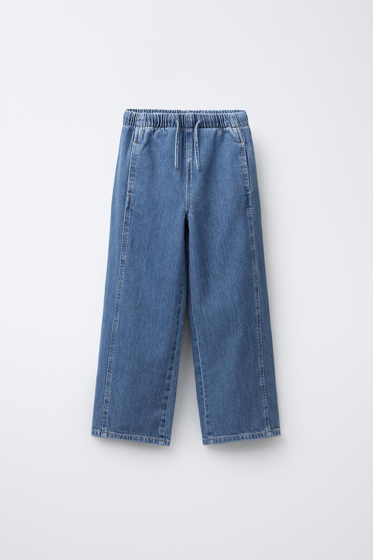 WIDE LEG DRAWSTRING JEANS — Blue
