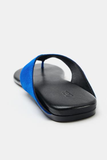 SANDALES PLATES EN CUIR - Bleu de Zara - Image 5
