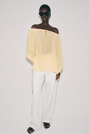 BLOUSE EN LIN ZW COLLECTION - Jaune pastel de Zara - Image 3