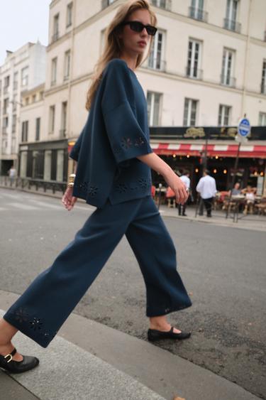 KNIT TROUSERS WITH CUTWORK EMBROIDERY - Bluish by Zara
