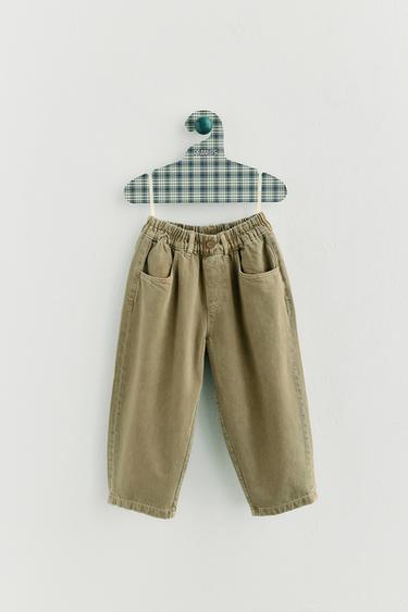 Zara TWILL BAGGY PANTS - Olive green