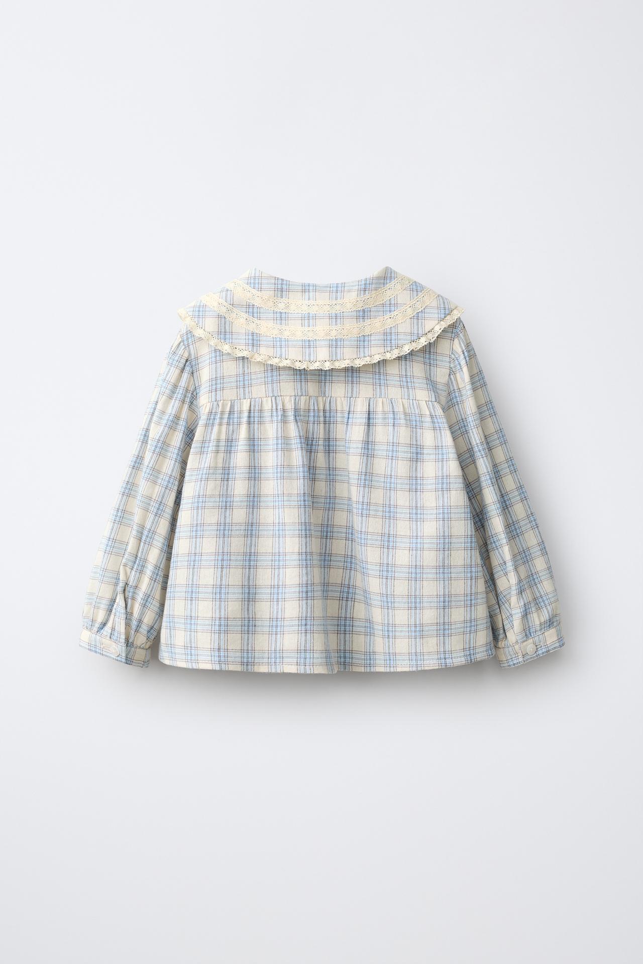 ROMANTIC CHECKED SHIRT — Light blue