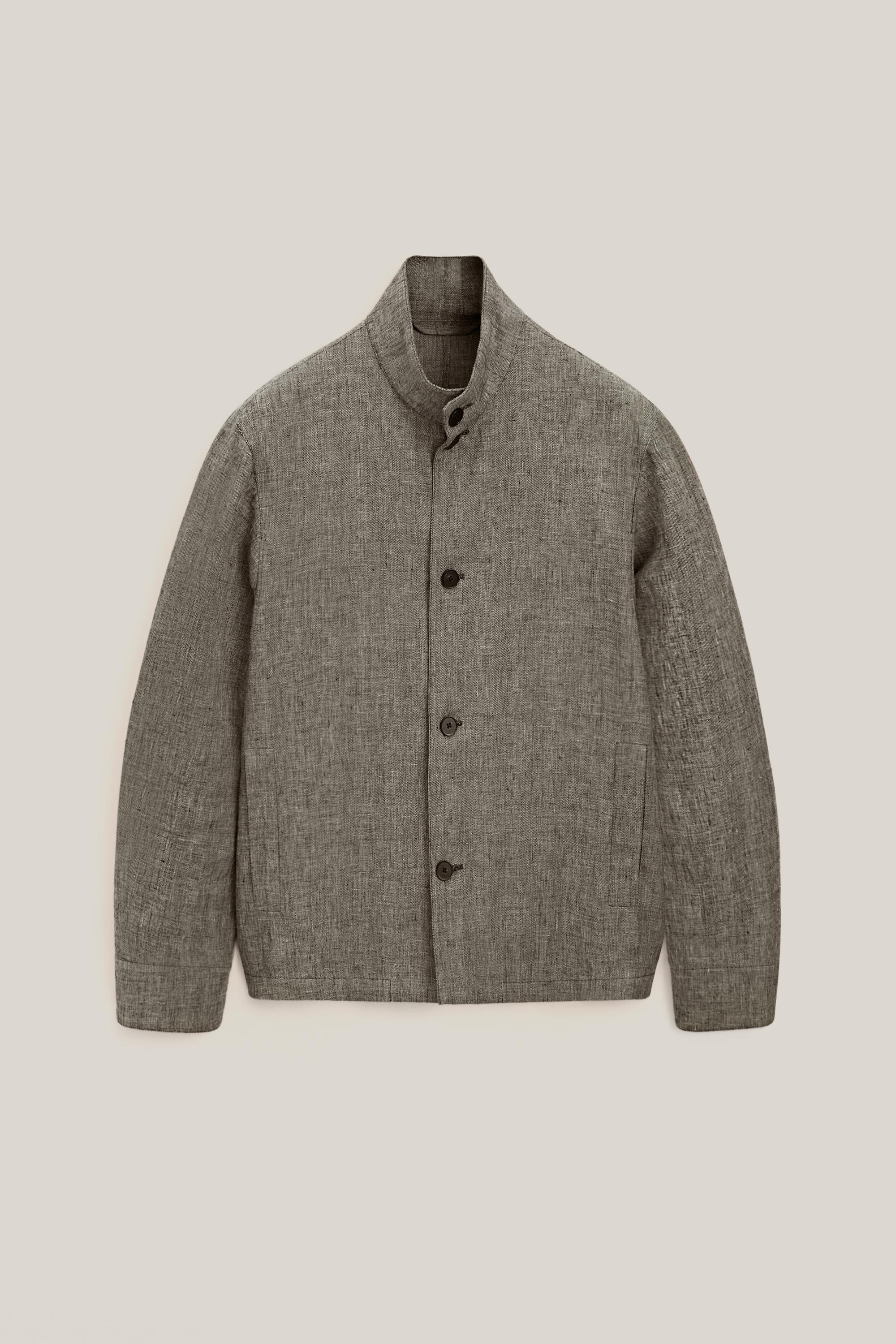 Linen bomber jacket with herringbone detail - LIMITED EDITION — Light brown