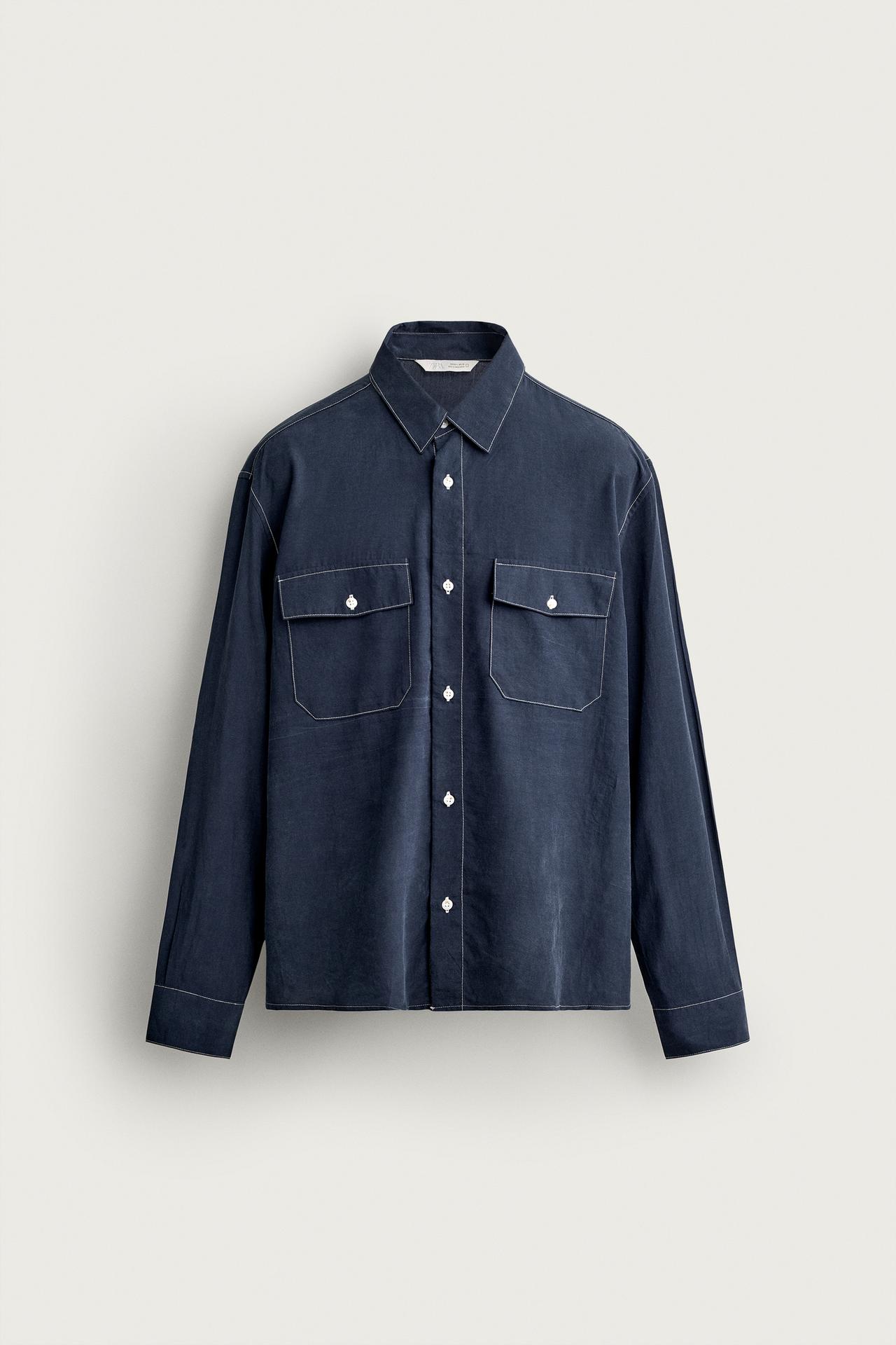 FLUID POCKET SHIRT — Navy blue