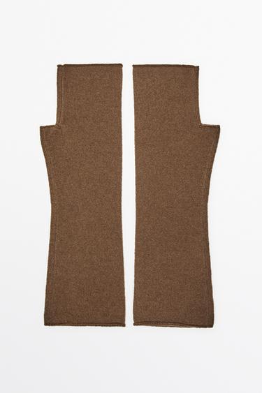 Wool and cashmere knit mittens — Caramel 1