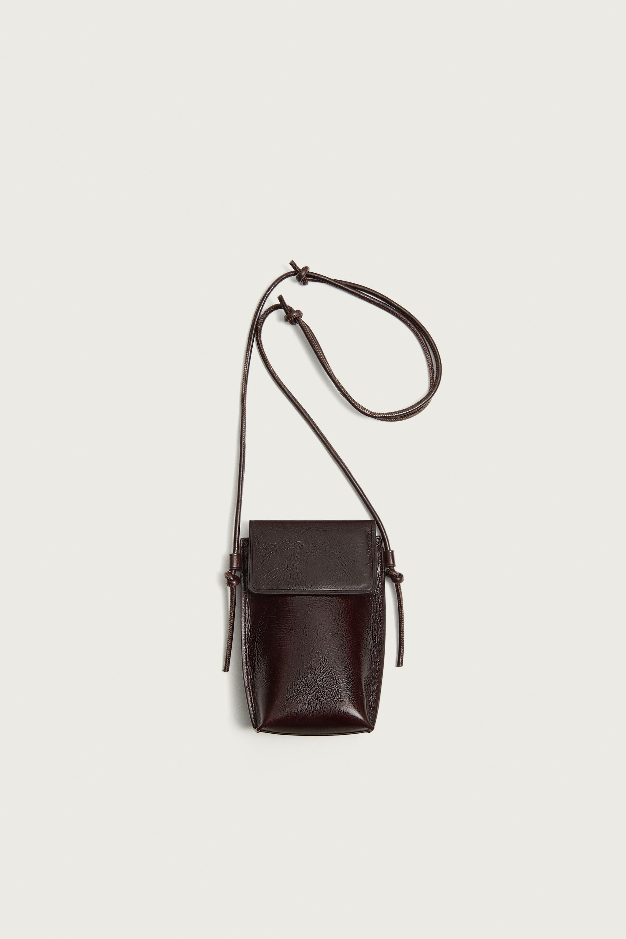 LEATHER CROSSBODY BAG — Brown
