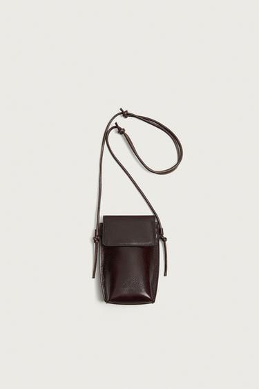 Zara LEATHER CROSSBODY BAG - Brown