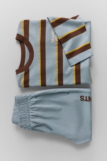 6-14 AÑOS/ PIJAMA RAYAS Y TEXTO - Azul de Zara