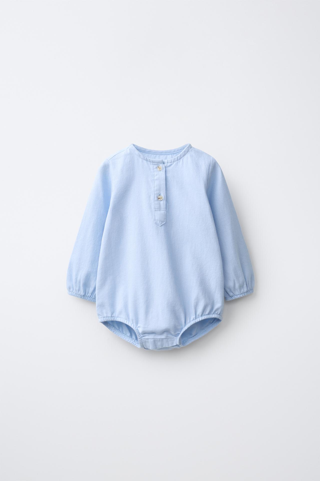 HENLEY NECK BODYSUIT — Faded blue