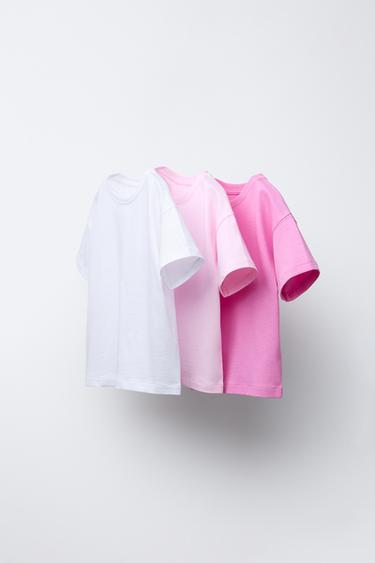 ZESTAW TRZECH GŁADKICH T-SHIRTÓW - Różowy Zara