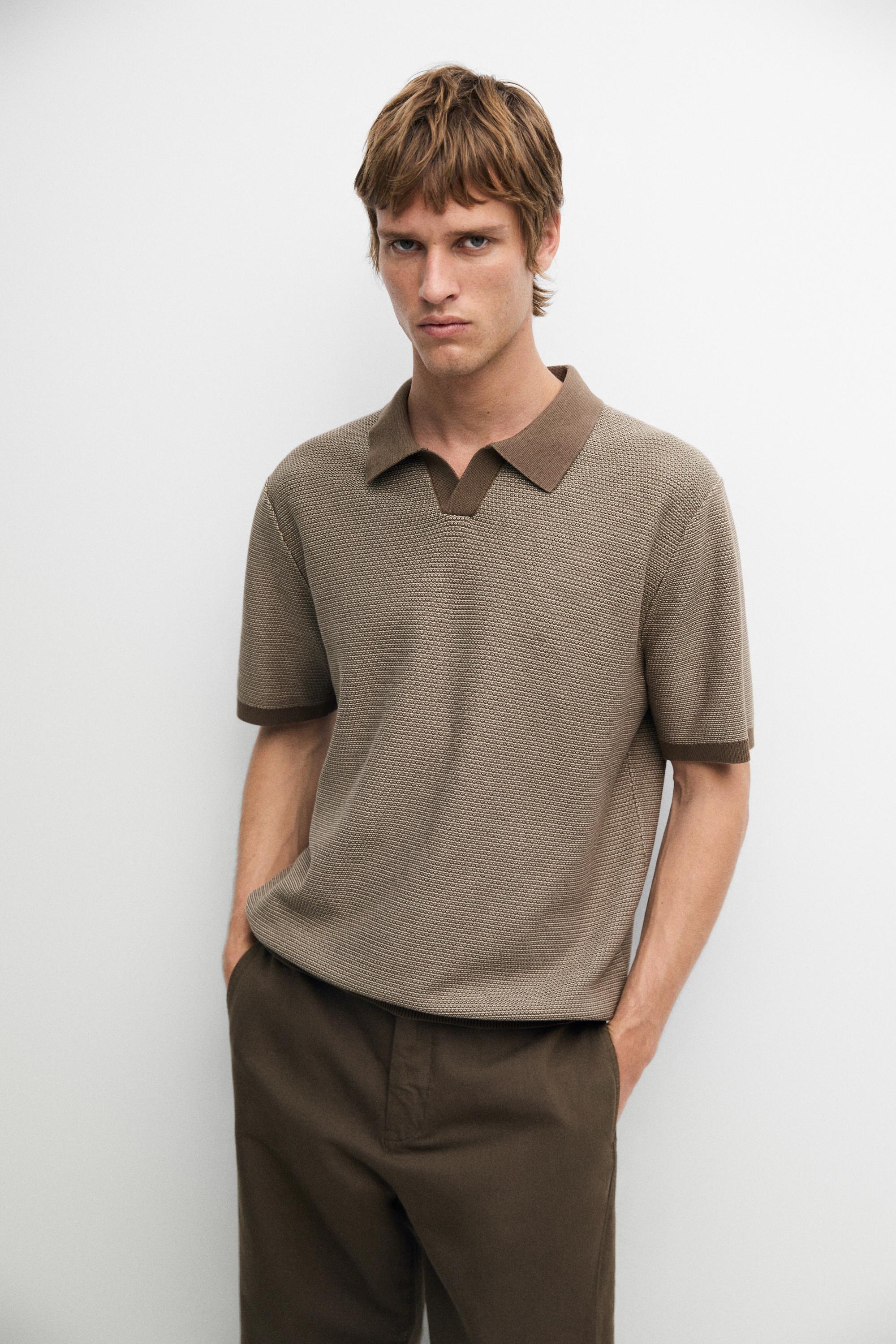 100% cotton contrast knit polo sweater — 548