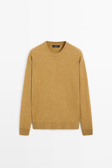 Wool blend round neck knit sweater — Mocha 1