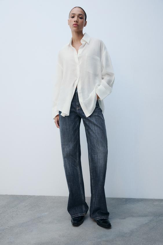 CAMISA OVERSIZE BOLSILLO - Blanco roto de Zara - Imagen 0