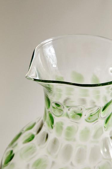 RAISED DESIGN GLASS JUG - Green by Zara - Image 3
