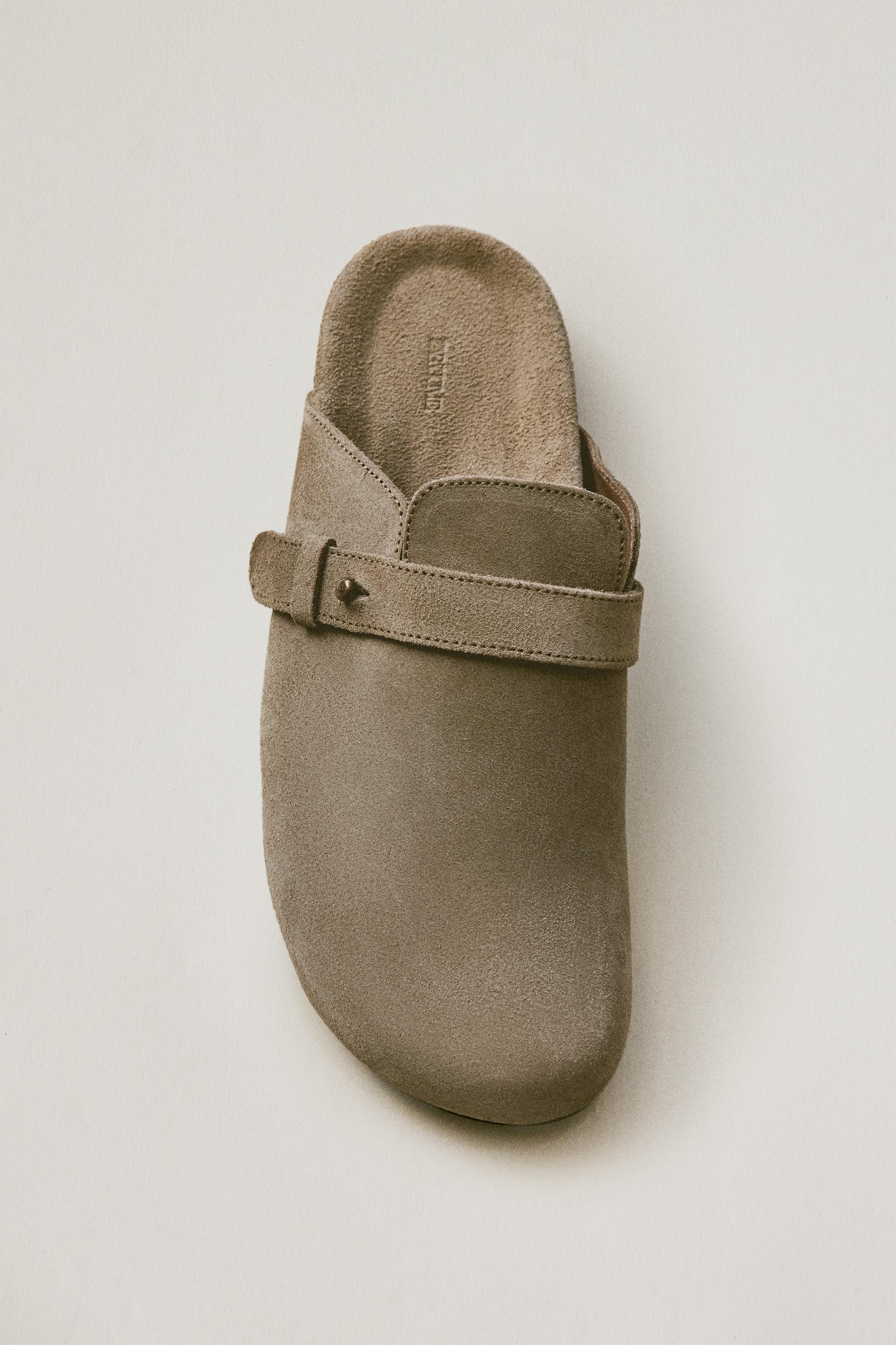 LEATHER MULE CLOG SLIPPERS WITH STUD DETAIL