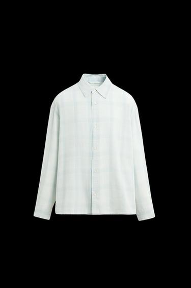 Zara PLAID DENIM SHIRT - Light blue - Image 0