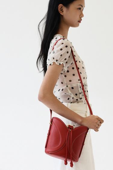 Zara 明線裝飾迷你水桶包 - 紅色