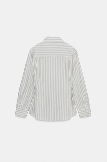 STRIPED POPLIN SHIRT WITH SHOULDER PADS - White / Grey by Zara - Image 7