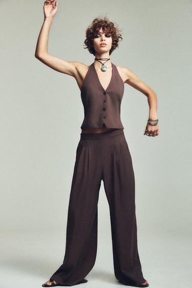 Zara HALTER TIED VEST - Eggplant