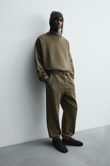 RELAXED FIT FADED EFFECT TROUSERS - Khaki by Zara - Image 5
